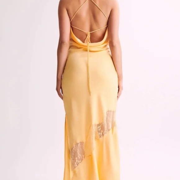 Meshki Chandra Lace Detail Satin Maxi Dress - Lemon - Picture 2 of 5